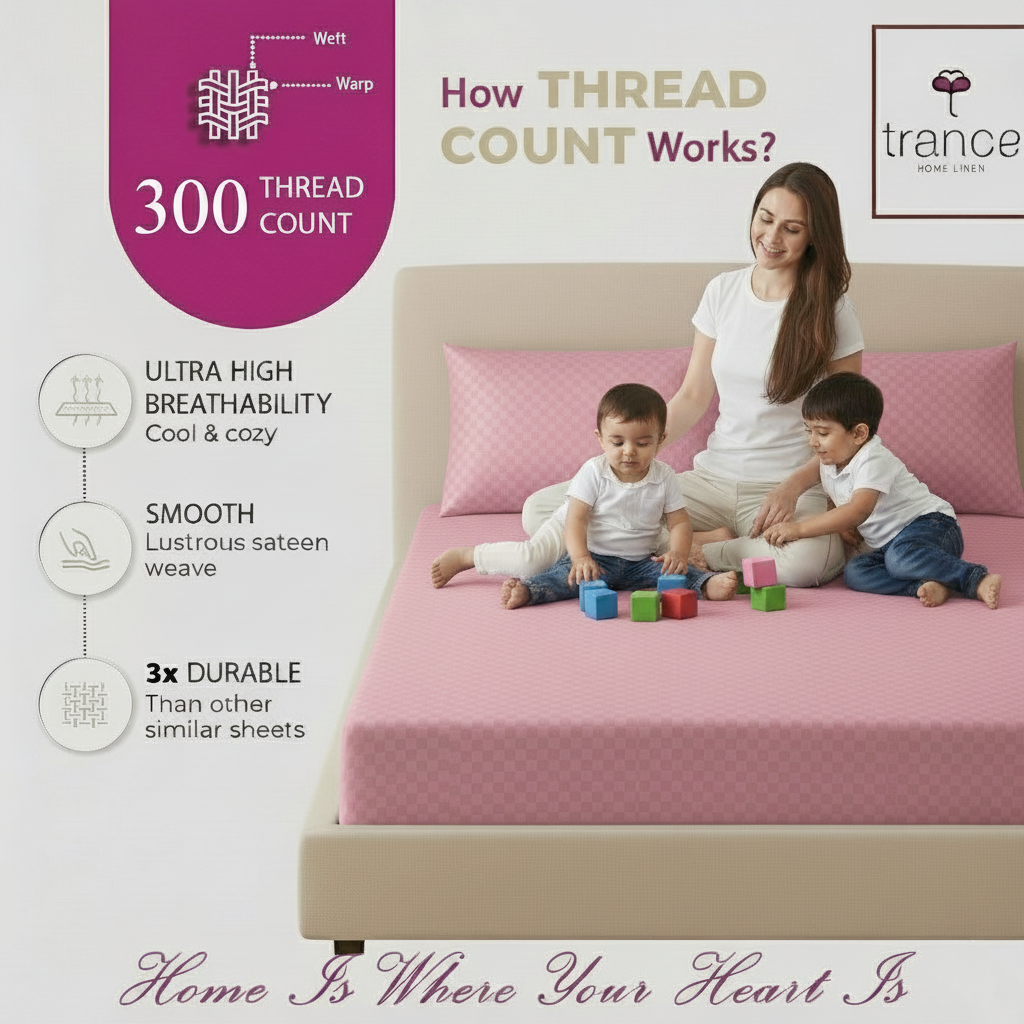 300TC 100% Cotton Jacquard Weave Fitted Bedsheet with Pillow Covers - Dusty Rose