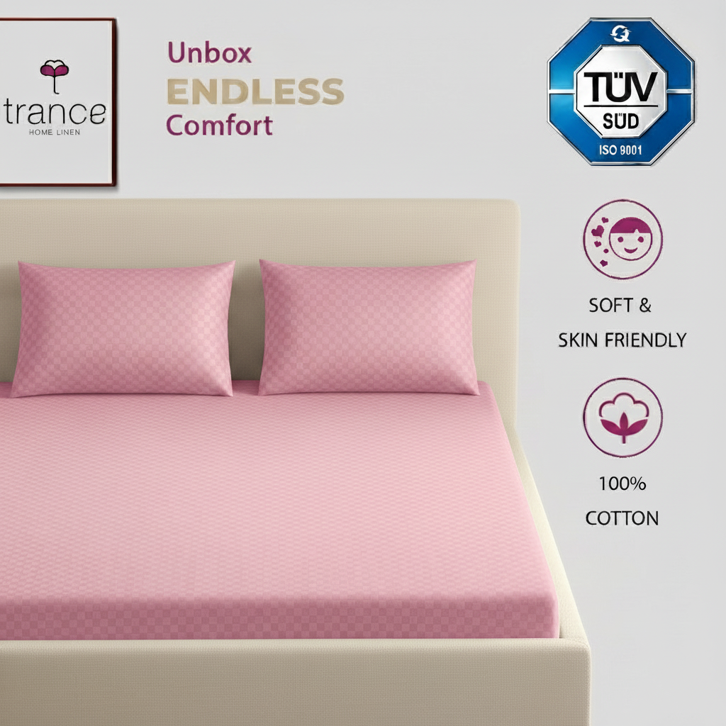 300TC 100% Cotton Jacquard Weave Fitted Bedsheet with Pillow Covers - Dusty Rose