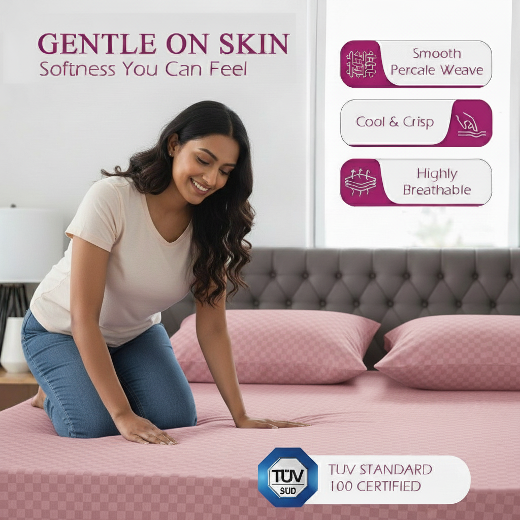 300TC 100% Cotton Jacquard Weave Fitted Bedsheet with Pillow Covers - Dusty Rose