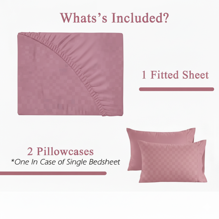 300TC 100% Cotton Jacquard Weave Fitted Bedsheet with Pillow Covers - Dusty Rose