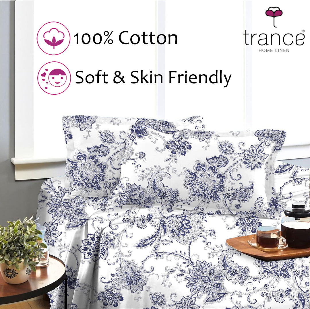 100% Cotton 180TC Printed Flat Bedsheet with Pillow Covers
