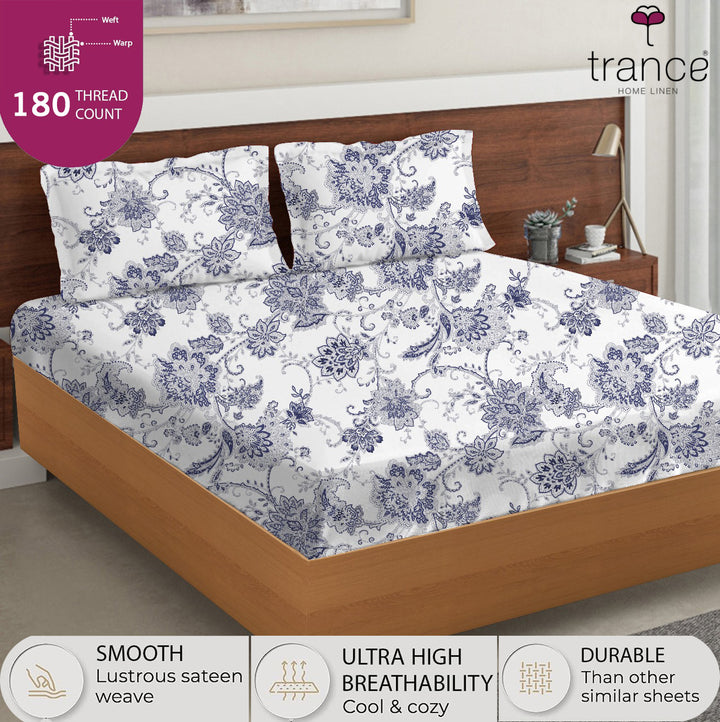 100% Cotton 180TC Printed Flat Bedsheet with Pillow Covers