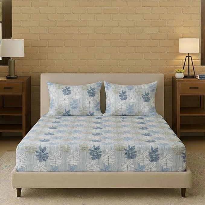 100% Cotton 180 TC  Printed Flat Bedsheet with Pillow Covers  - Ferns