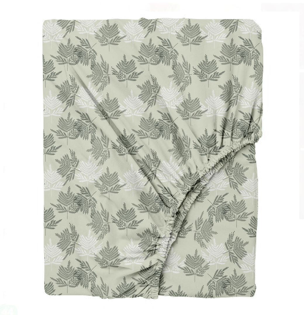 Cotton Printed Fitted Bedsheet with Pillow Covers (Ferns Paradise 100% Cotton &144 TC)