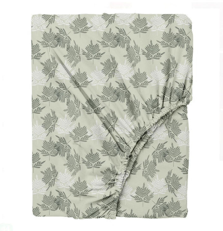 Cotton Printed Fitted Bedsheet with Pillow Covers (Ferns Paradise 100% Cotton &144 TC)
