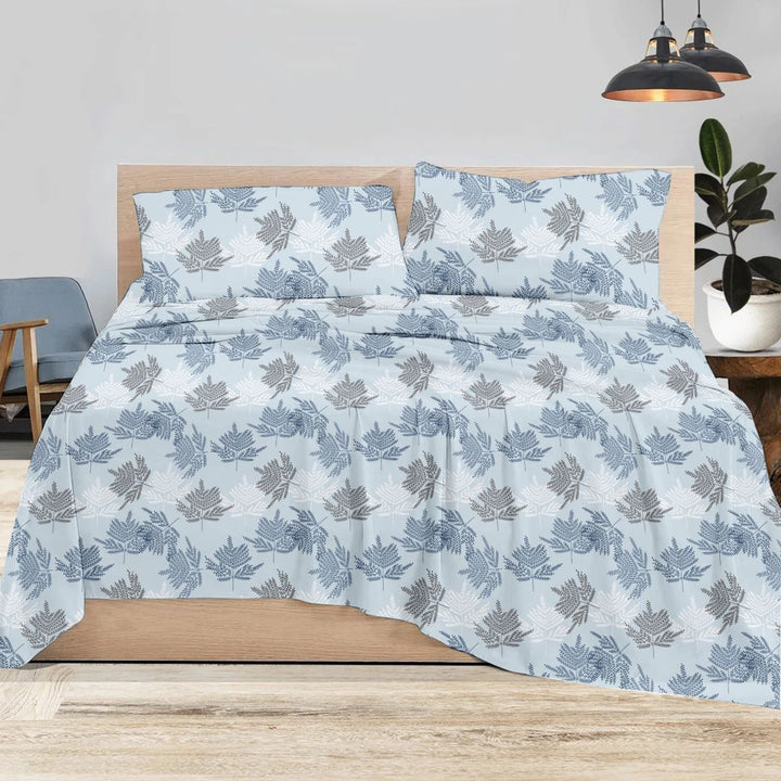 144TC - 100 % Cotton Printed Flat Bedsheet with Pillow Covers (Ferns Paradise )