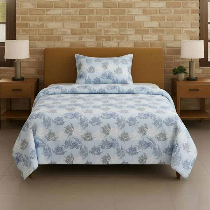100% Cotton &144 TC Cotton Printed Fitted Bedsheet with Pillow Covers (Ferns Paradise )