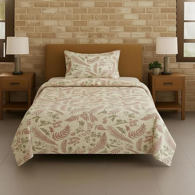 100% Cotton 144 TC Printed Flat Bedsheet with Pillow Covers - Foliage