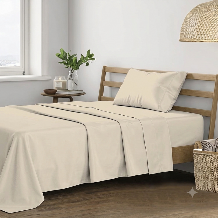 400 TC Cotton Plain Flat Bed Sheet with Pillow Covers -Pearl