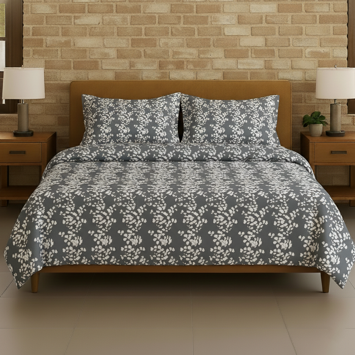 Cotton Printed Queen Flat Bedsheet with 2 Pillow Covers (Ginkgo Leaves 100% Cotton & 200 TC)