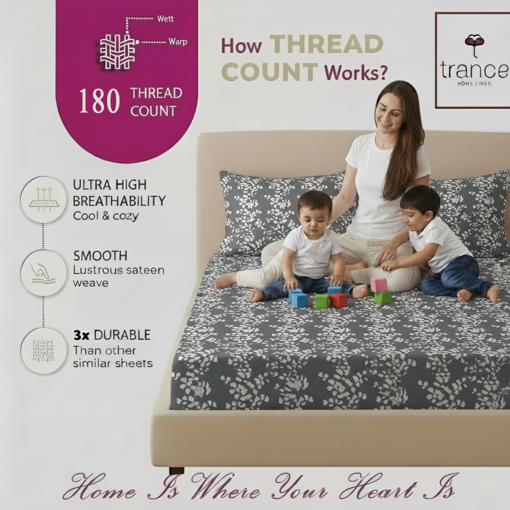 Cotton Printed King Flat Bedsheet with 2 Pillow Covers (Ginkgo Leaves 100% Cotton & 200 TC)