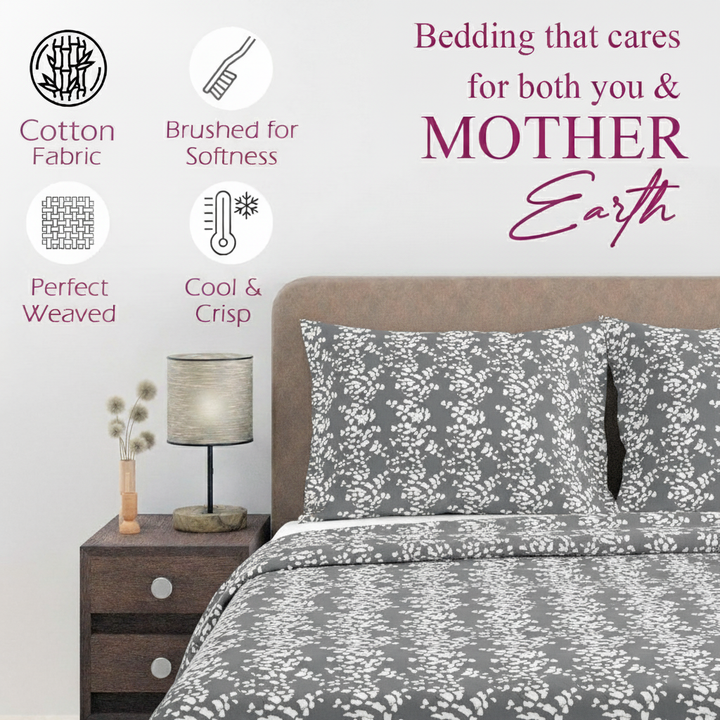 Cotton Printed King Flat Bedsheet with 2 Pillow Covers (Ginkgo Leaves 100% Cotton & 200 TC)