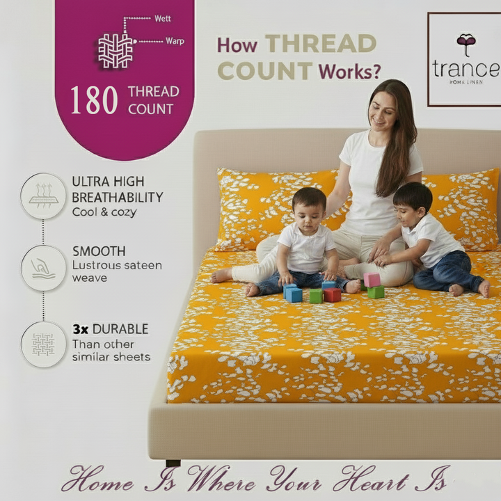 Cotton Printed King Flat Bedsheet with 2 Pillow Covers (Ginkgo Leaves 100% Cotton & 200 TC)