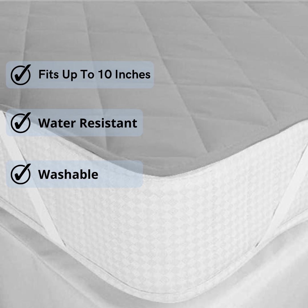 Water Resistant Cotton Quilted Mattress Protector with Elastic Straps on Corners