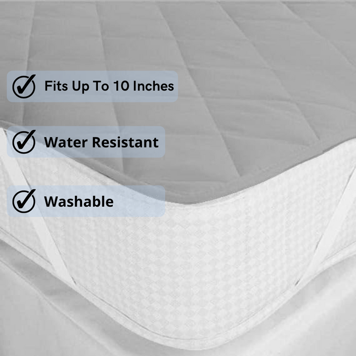 Water Resistant Cotton Quilted Mattress Protector with Elastic Straps on Corners
