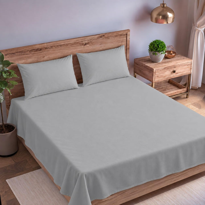 100% Cotton Percale King Flat Bedsheet with 2 Pillow Covers (200 TC)