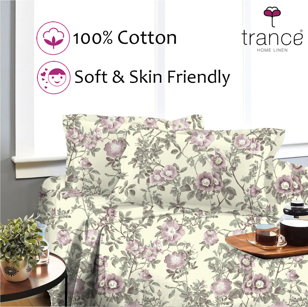 100% Cotton 180TC Printed Flat Bedsheet with Pillow Covers