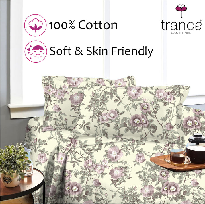100% Cotton 180TC Printed Flat Bedsheet with Pillow Covers