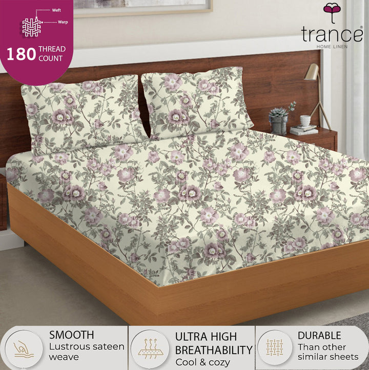 100% Cotton 180TC Printed Flat Bedsheet with Pillow Covers