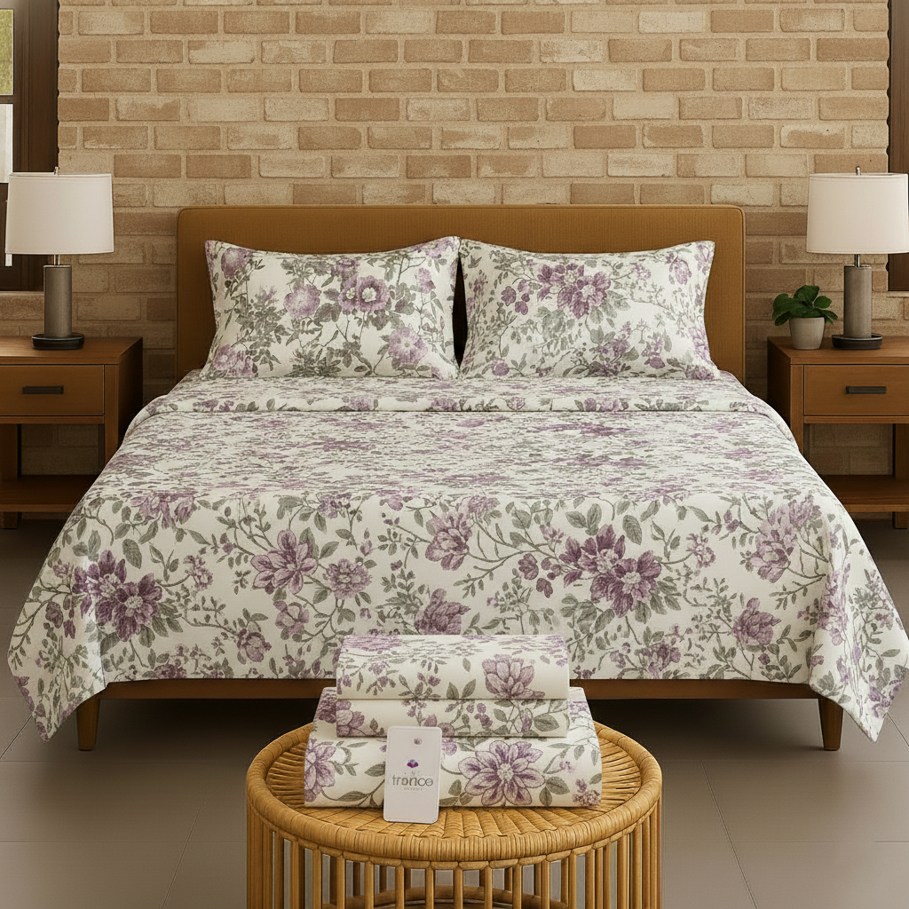 100% Cotton 180TC Printed Flat Bedsheet with Pillow Covers