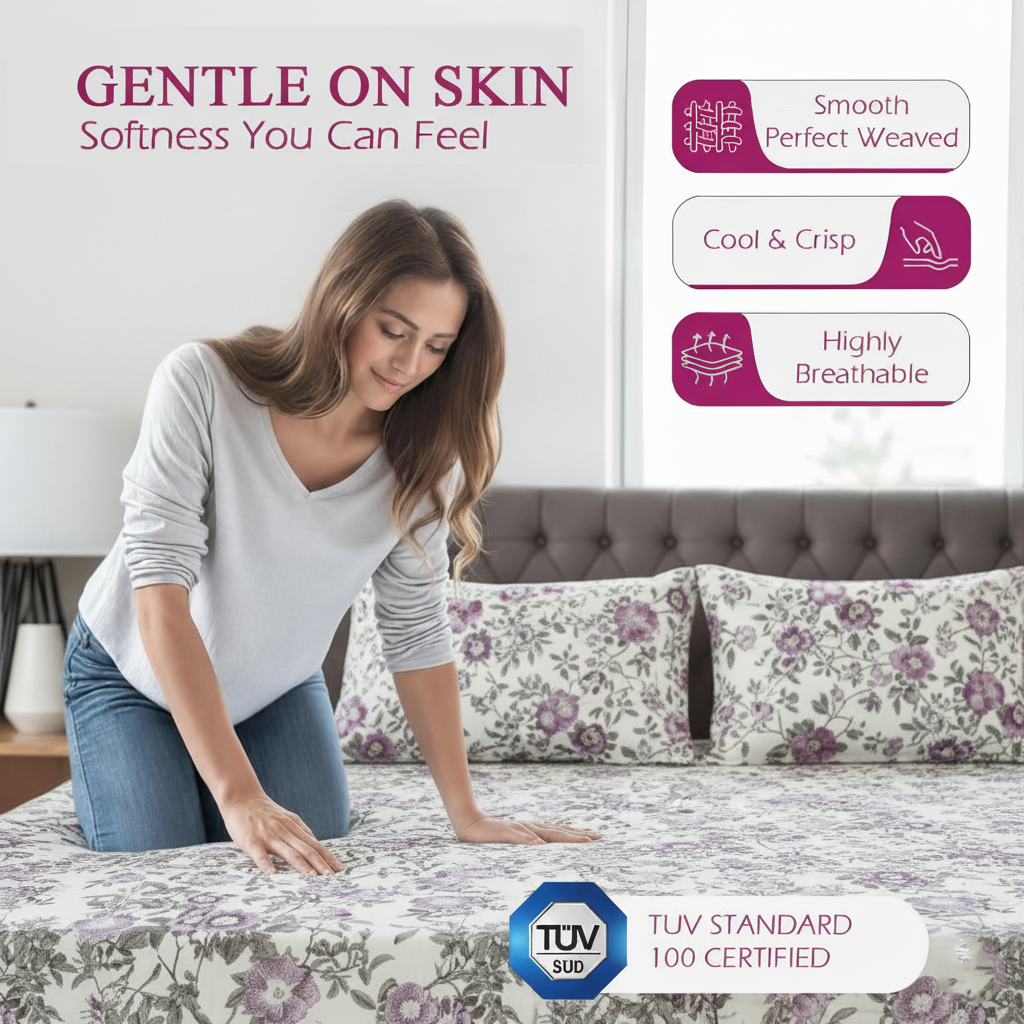 100% Cotton 180TC Printed Flat Bedsheet with Pillow Covers