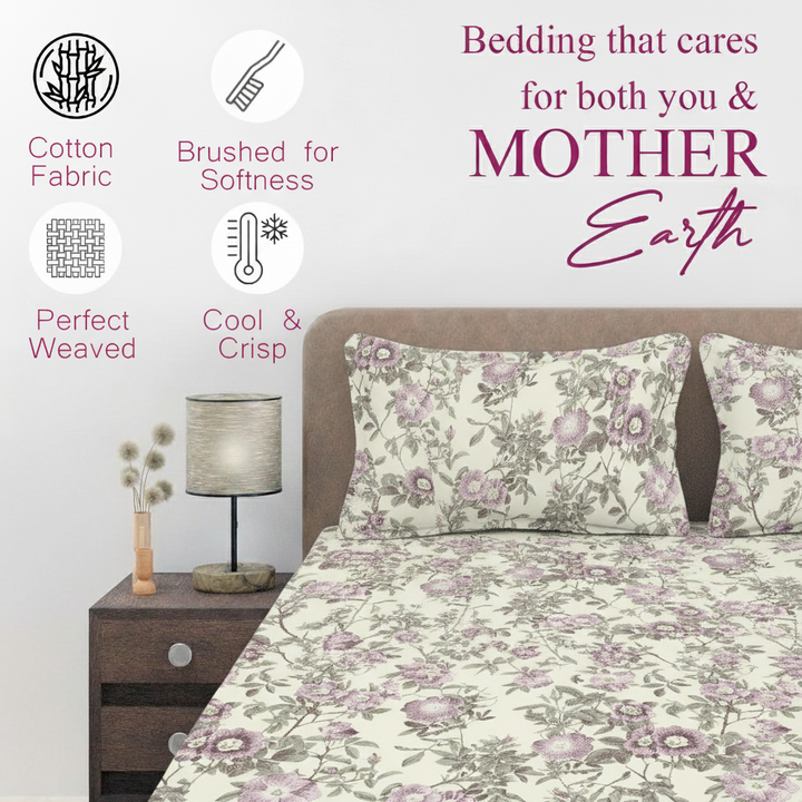 100% Cotton 180TC Printed Flat Bedsheet with Pillow Covers
