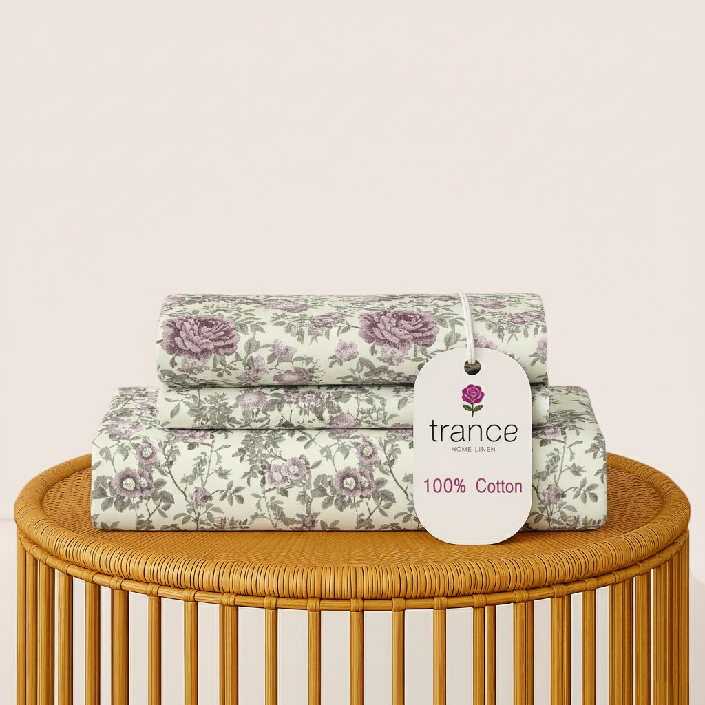 100% Cotton 180TC Printed Flat Bedsheet with Pillow Covers