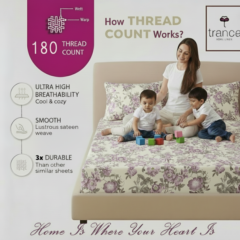 100% Cotton 180TC Printed Flat Bedsheet with Pillow Covers