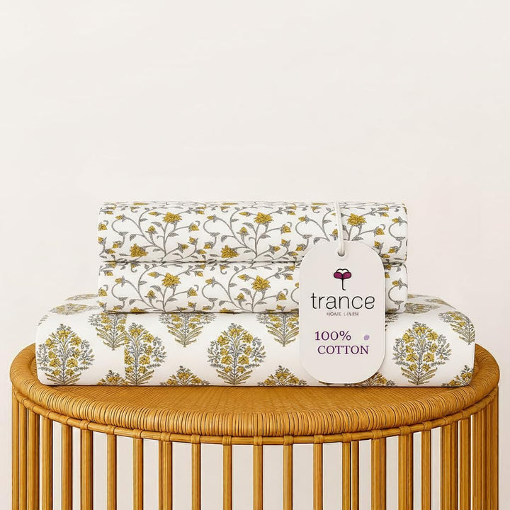 100% Cotton 180TC Printed Flat Bedsheet with  Pillow Covers - Madhuban