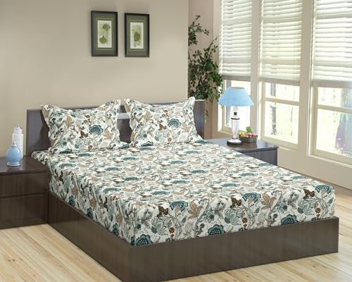 100% Cotton Printed Flat Bedsheet with Pillow Cover - (Malhaar  Collection 100% Cotton 180TC)