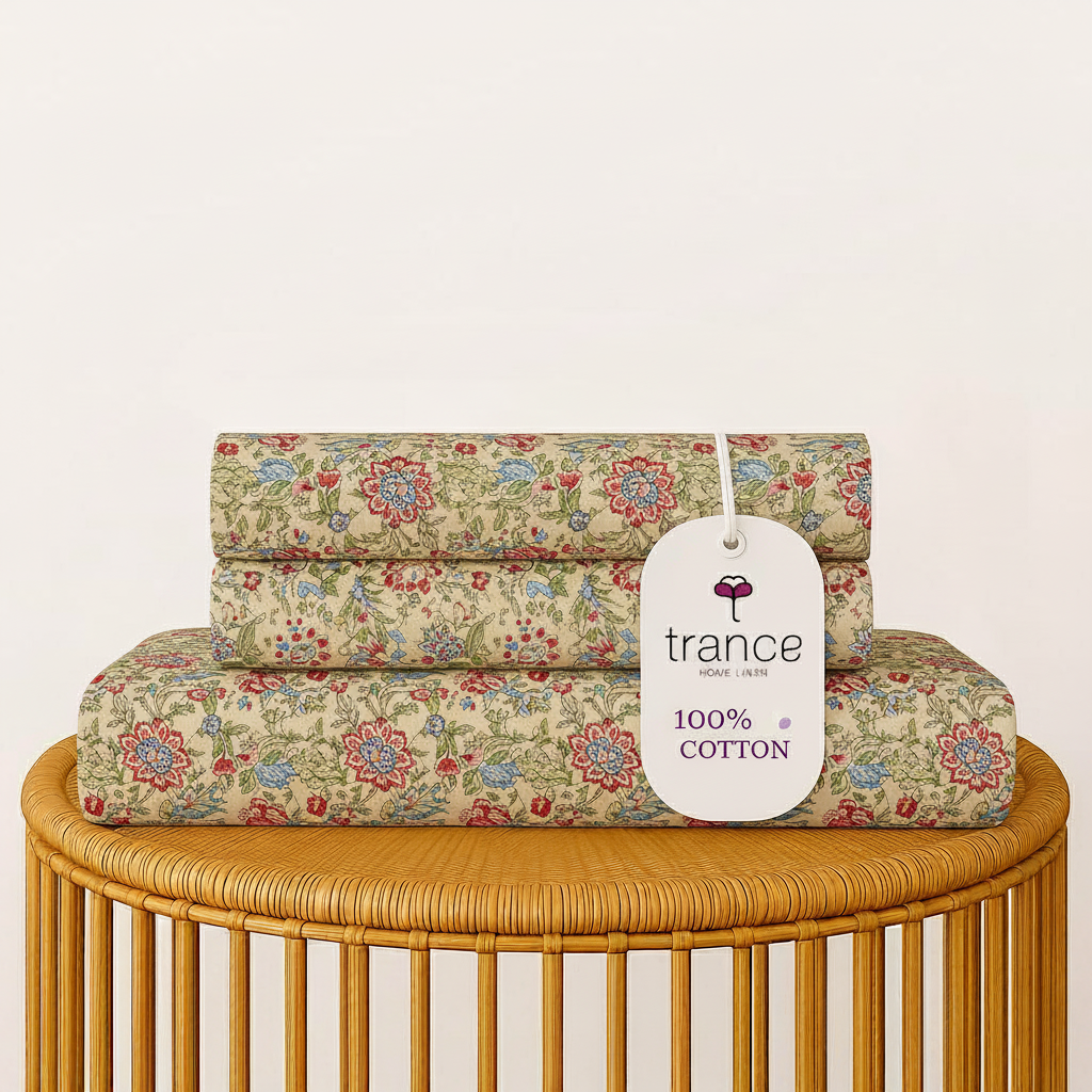 Cotton Printed Fitted Bedsheet with Pillow Covers (Malhaar 100% Cotton & 180 TC)