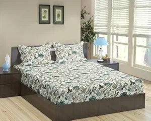 100% Cotton & 180 TC Cotton Printed Fitted Bedsheet with Pillow Covers (Malhaar )