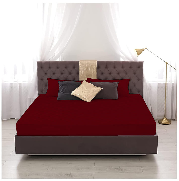 Elastic Fitted Style Water Resistant Cotton Quilted Mattress Protector - Maroon