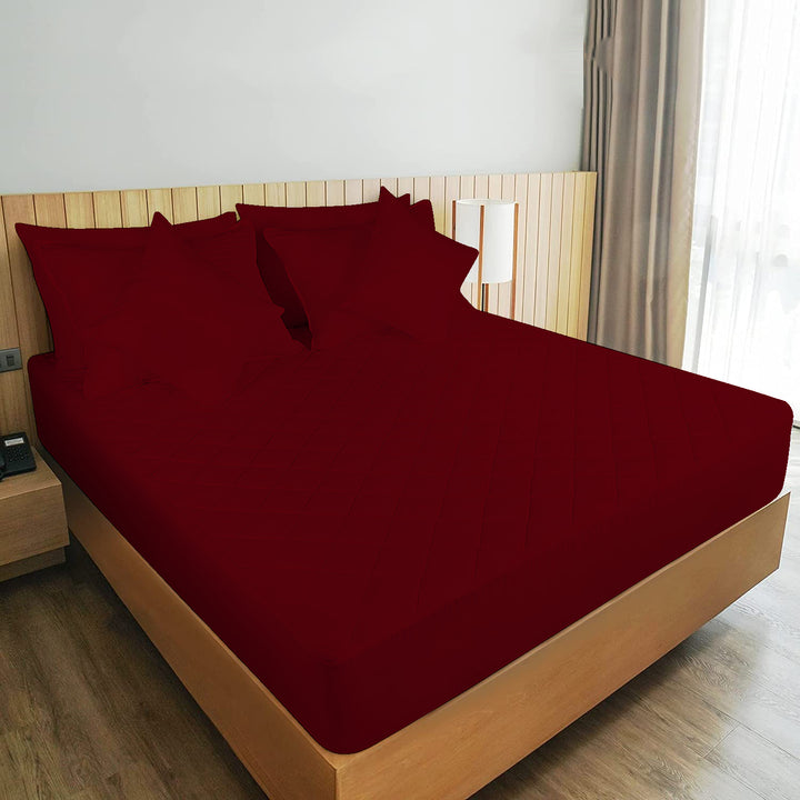 Elastic Fitted Style Water Resistant Cotton Quilted Mattress Protector - Maroon