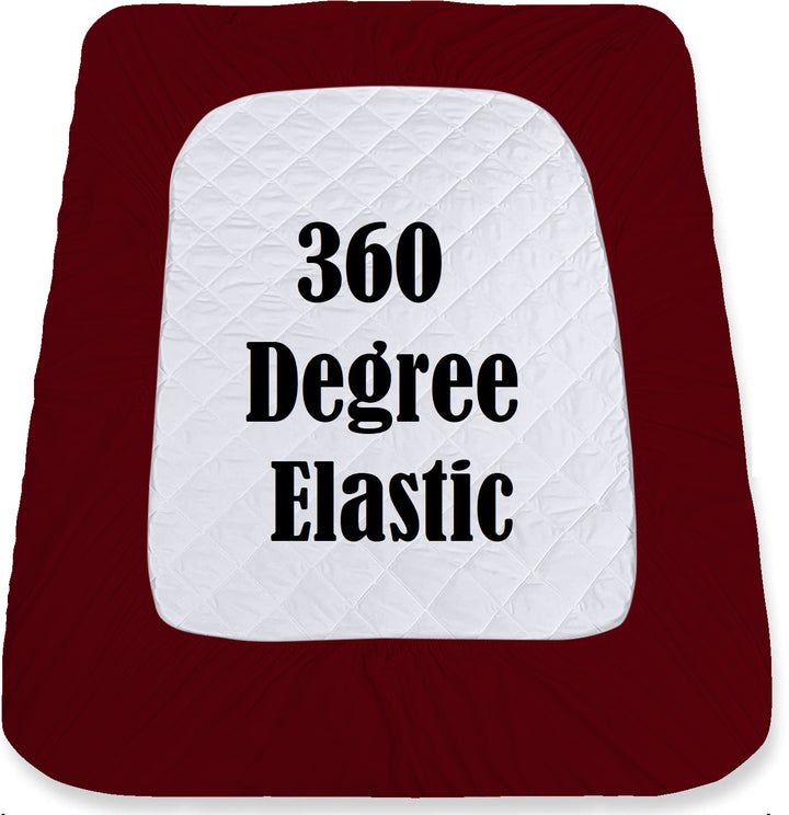 Elastic Fitted Style Water Resistant Cotton Quilted Mattress Protector - Maroon