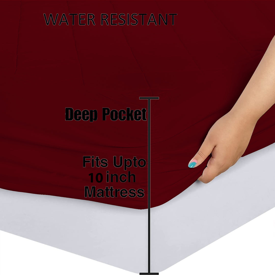 Elastic Fitted Style Water Resistant Cotton Quilted Mattress Protector - Maroon