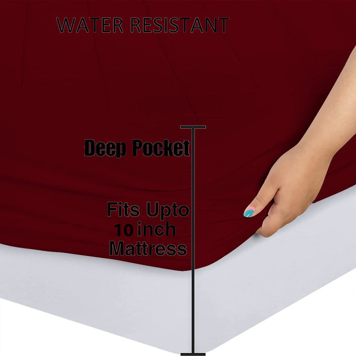 Elastic Fitted Style Water Resistant Cotton Quilted Mattress Protector - Maroon