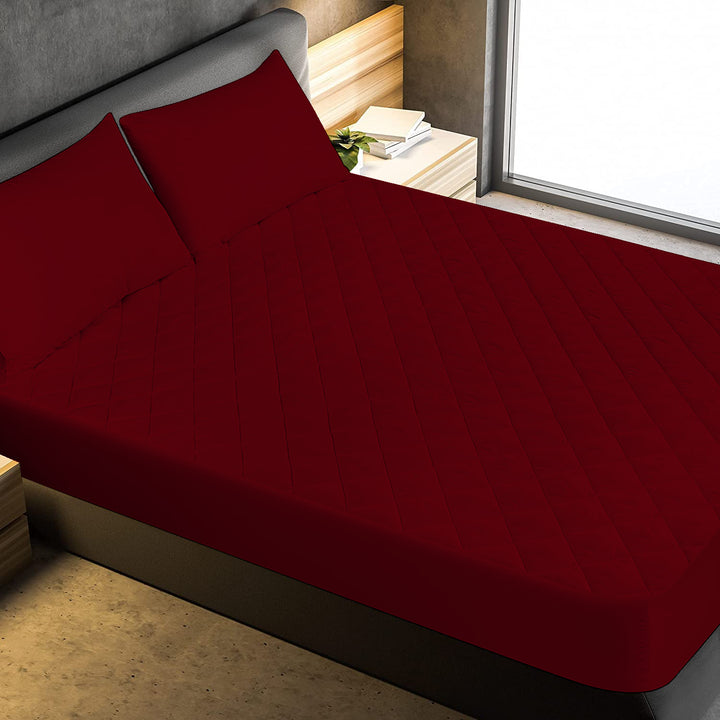 Elastic Fitted Style Water Resistant Cotton Quilted Mattress Protector - Maroon