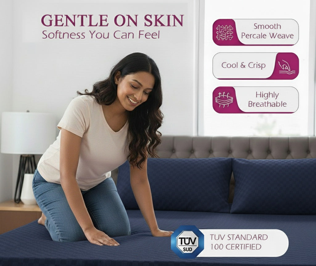 300TC 100% Cotton Jacquard Weave Fitted Bedsheet with Pillow Covers - Mediterranean Blue