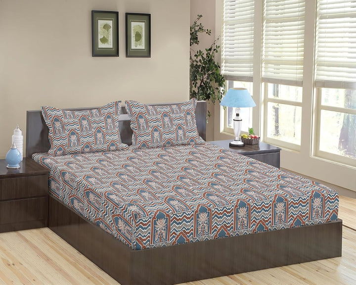 100% Cotton 144TC Printed Fitted Bedsheet with Pillow Covers- Mihrab Collection