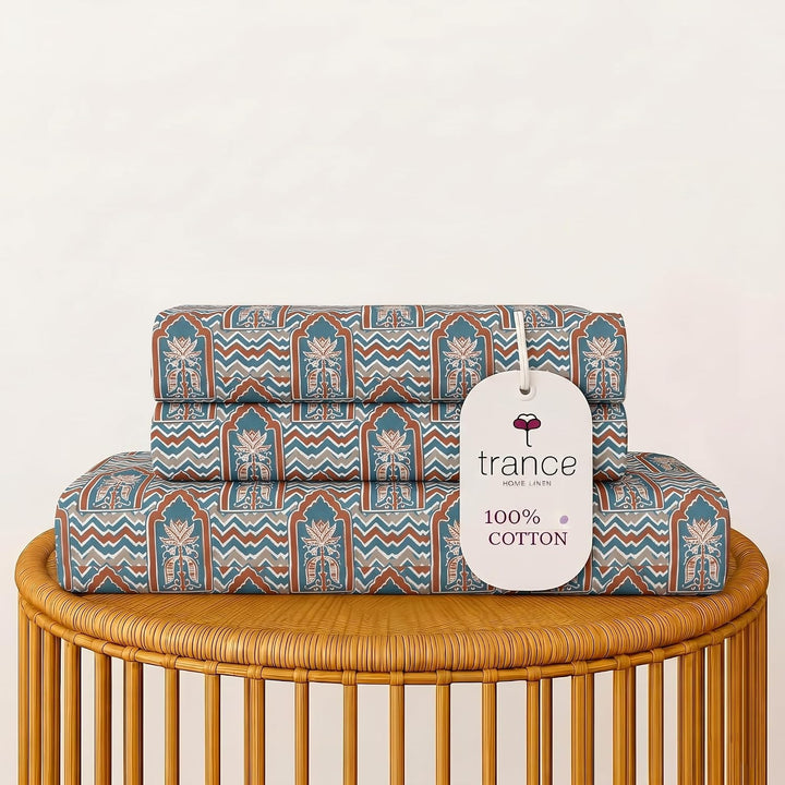 100% Cotton 144TC Printed Fitted Bedsheet with Pillow Covers- Mihrab Collection