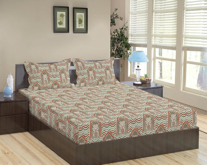 100% Cotton 144TC Printed Fitted Bedsheet with Pillow Covers- Mihrab Collection