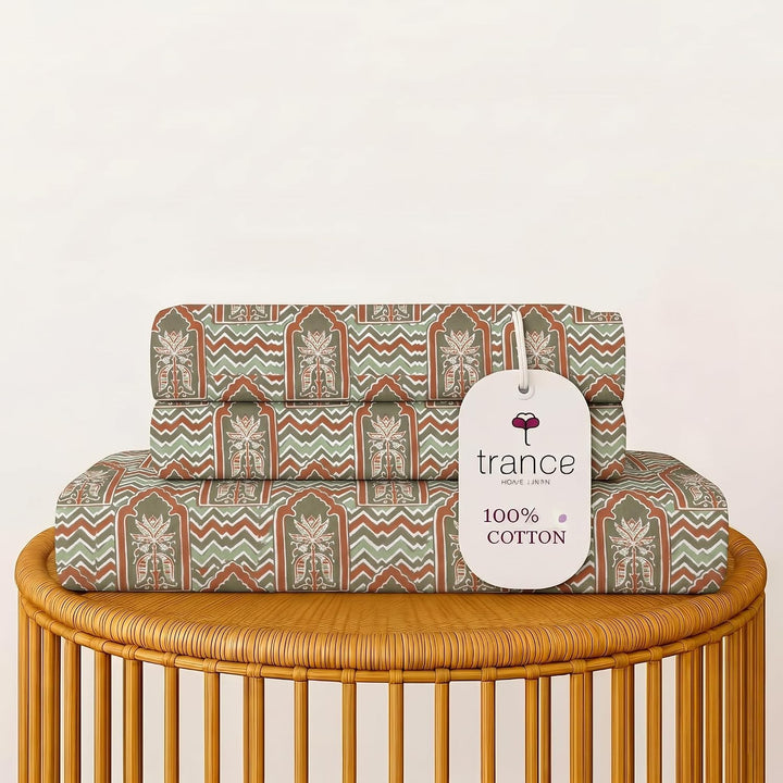 100% Cotton 144TC Printed Fitted Bedsheet with Pillow Covers- Mihrab Collection