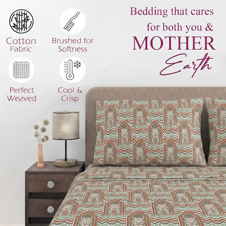 100% Cotton 144TC Printed Fitted Bedsheet with Pillow Covers- Mihrab Collection