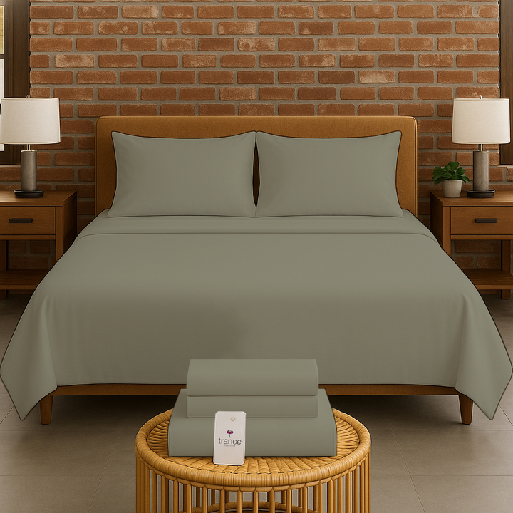 300TC Bamboo Weave Flat Bedsheet with Pillow Covers
