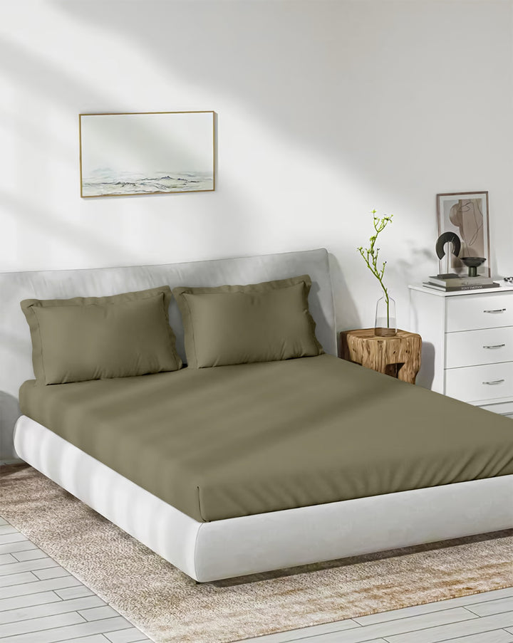 300TC Bamboo Weave Fitted Bedsheet with Pillow Covers