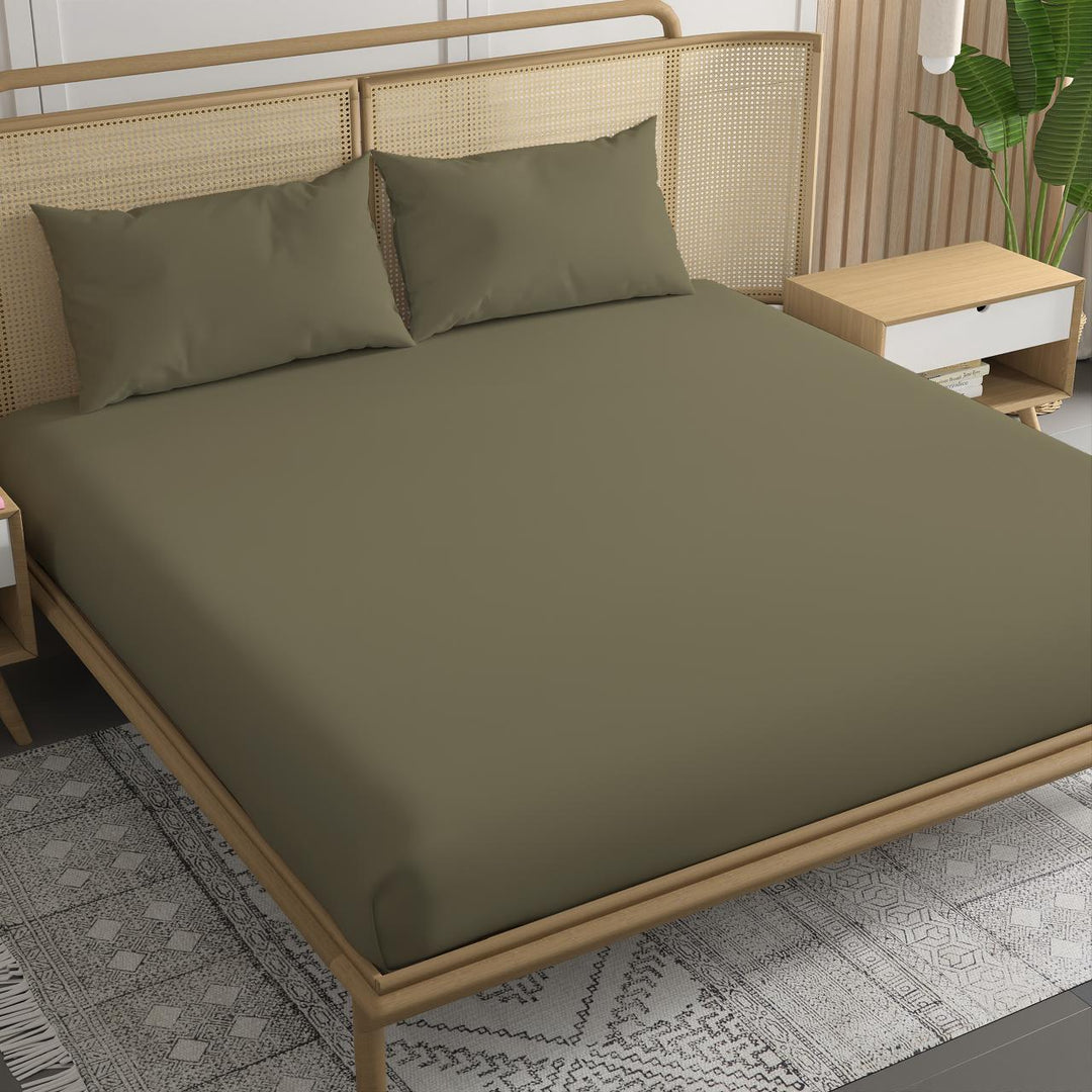 300TC Bamboo Weave Fitted Bedsheet with Pillow Covers