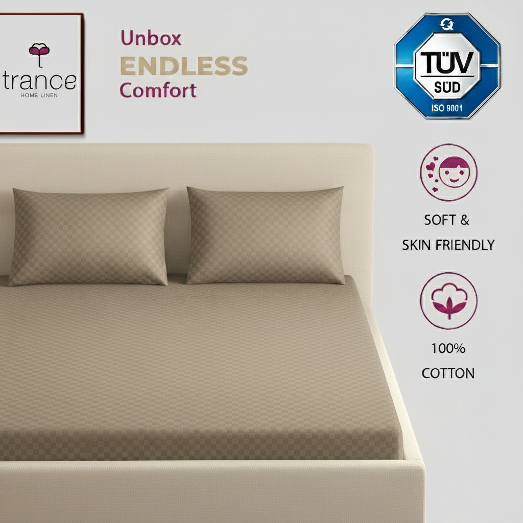 300TC 100% Cotton Jacquard Weave Fitted Bedsheet with Pillow Covers - Mocha