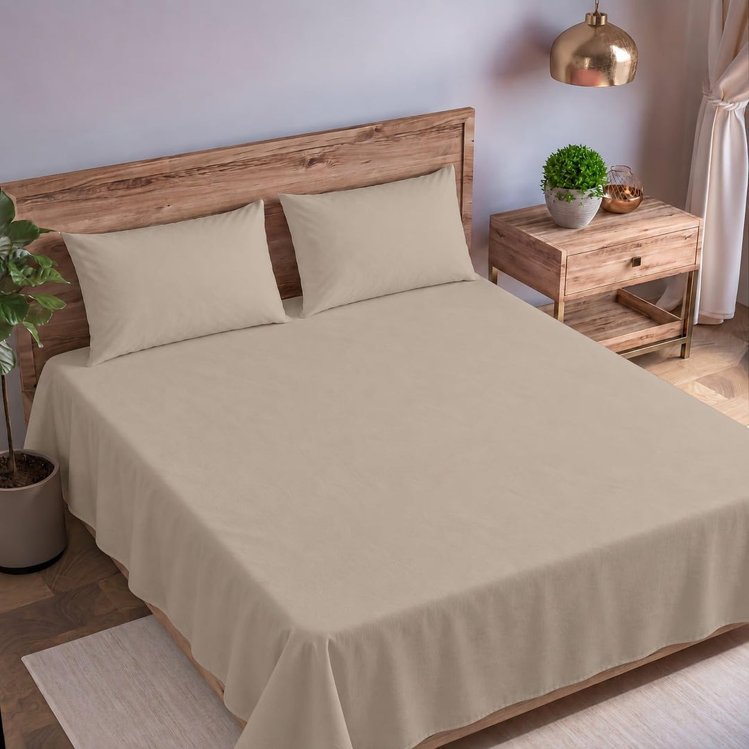 Cotton Queen  Percale Fitted Bedsheet with 2 Pillow Cover (100% Cotton & 200 TC)