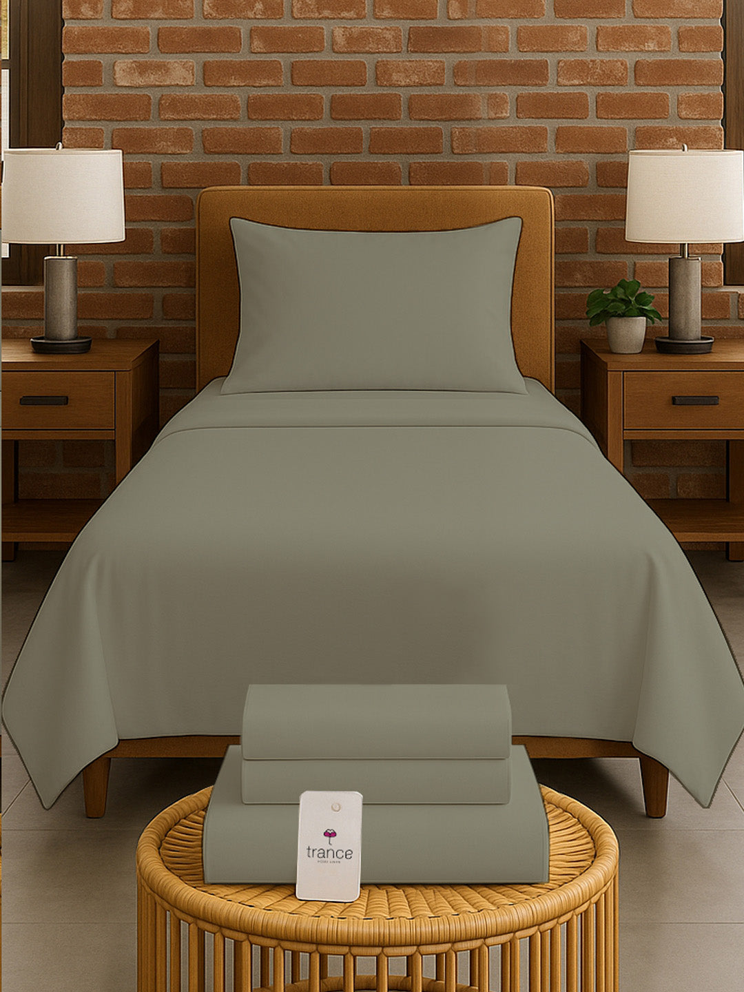 300TC Bamboo Weave Flat Bedsheet with Pillow Covers